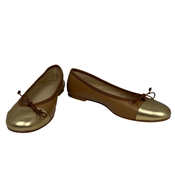 M.GEMI Tan & Gold The Rosa Leather Ballet Flat Handmade in Italy EU 38 US 7.5 - Picture 2 of 10